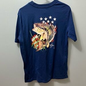 GUY HARVEY shirt sleeve blue medium men’s tshirt bass fishing American flag